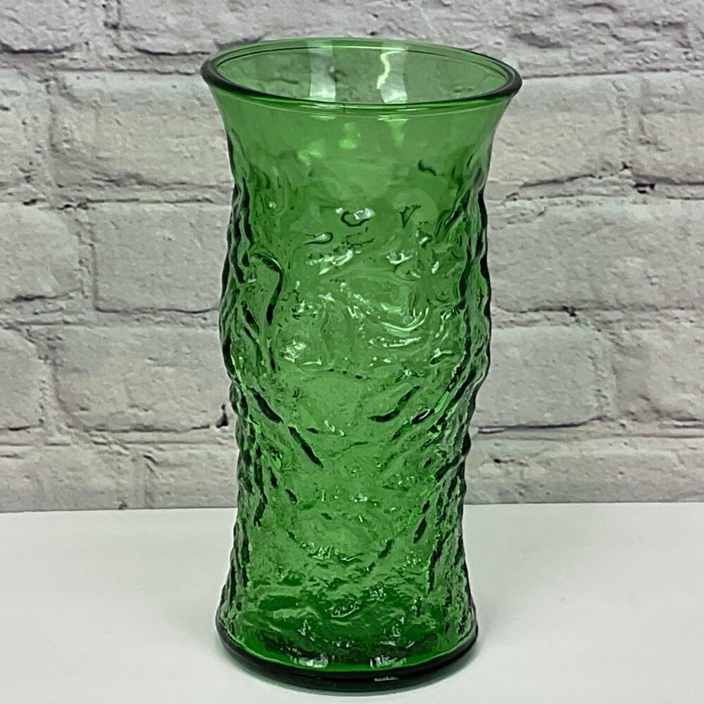 Vintage E.O. Brody Co. Emerald Green Vase Large Floral Textured Crinkle Decor
